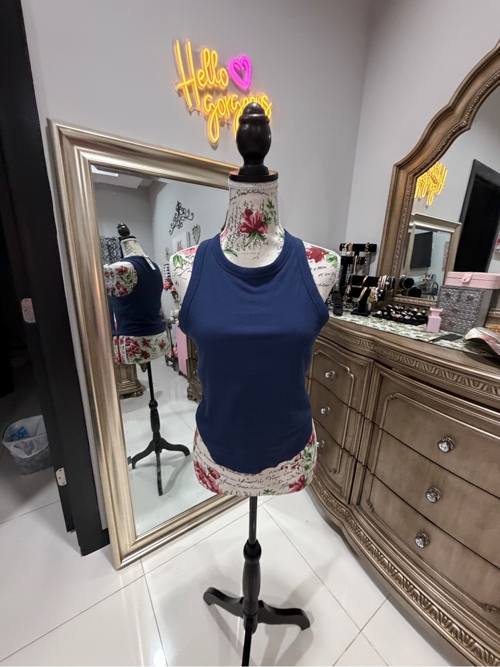 PINK Victoria's Secret Navy High-Neck Racerback Tank